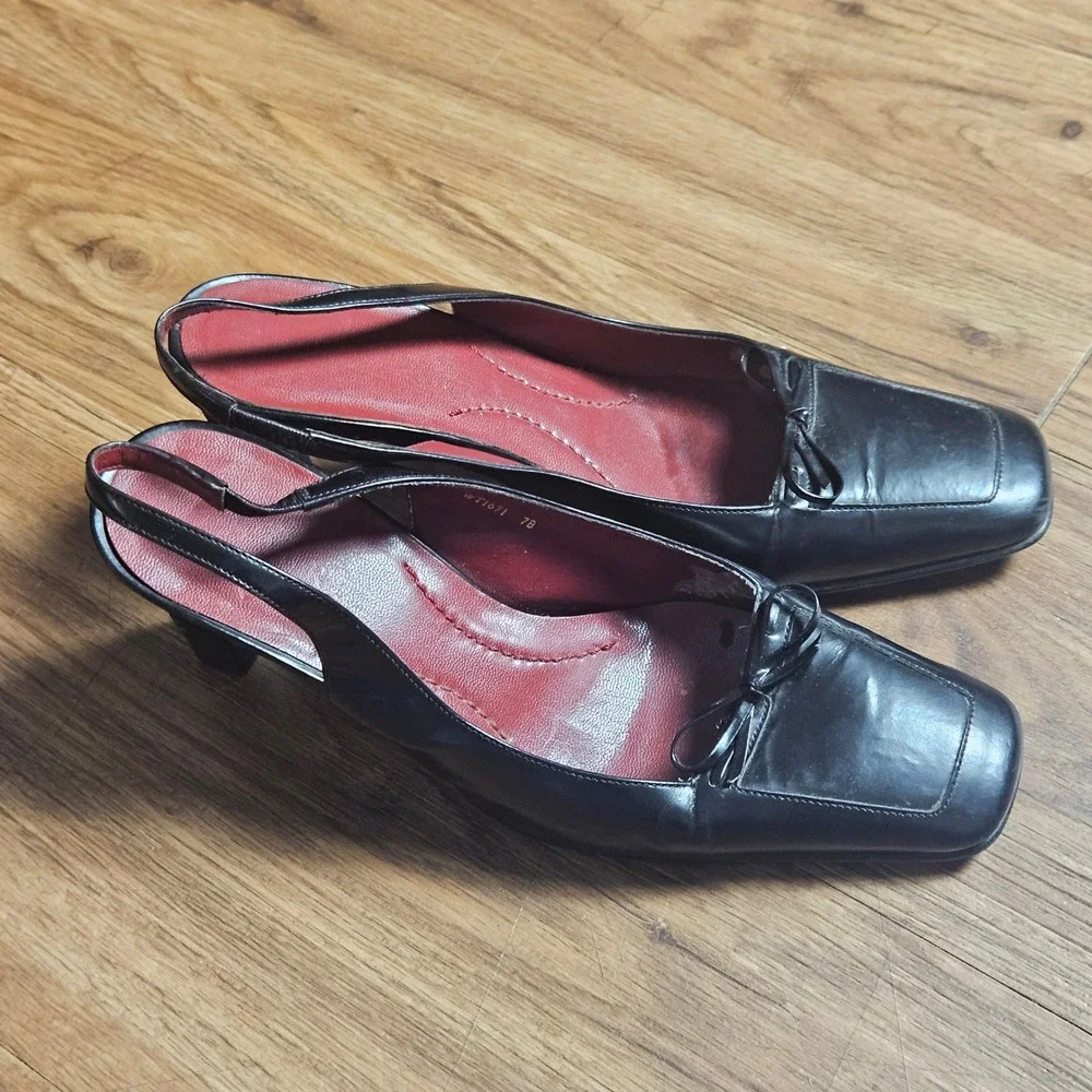 Lauren Ralph Lauren LRL Leather Slingback Square Toe Bow Pumps 7B Heels WT1671